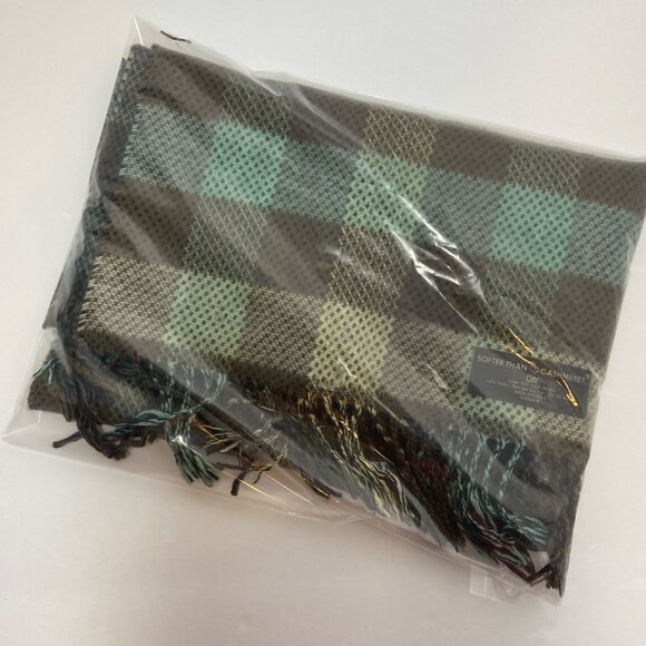D&Y “Softer Than Cashmere?” Plaid Fringe Scarf – Brown & Teal - Picture 7 of 7